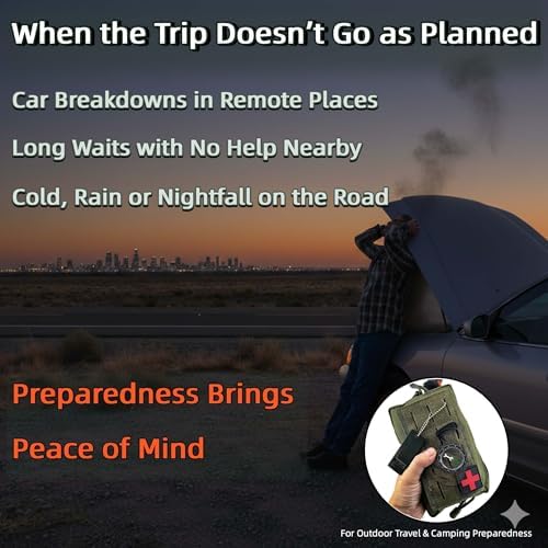 Camping Survival Kit, All in One Outdoor Emergency Gear with Knife, Fire Starter, Fishing Kit, Water Pouch & Compass for Hiking Backpacking Bushcraft Gift for Him