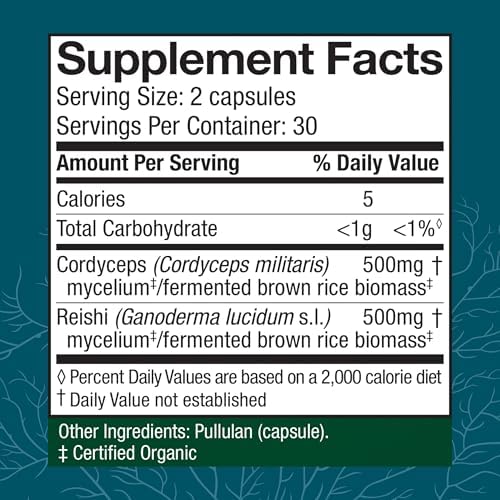 Host Defense CordyChi Capsules - Energy & Immune Support Supplement - Cordyceps & Reishi Mushroom Supplement for Relaxation & Respiratory Support - Aids Against Tiredness - 120 Capsules