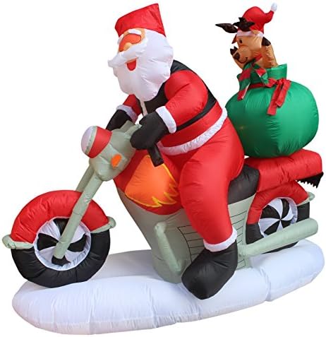 6 FT Outdoor Christmas Inflatable Santa Claus & Reindeer on Motorcycle | Durable, Heavy-Duty Weather-Resistant, Built-in Lights, External Blower
