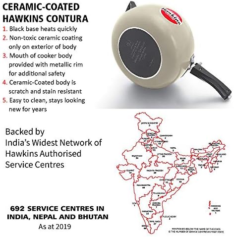 Hawkins 5 Litre Contura Pressure Cooker, Ceramic Coated Handi Inner Lid Cooker, Tomato Red (CTR50)