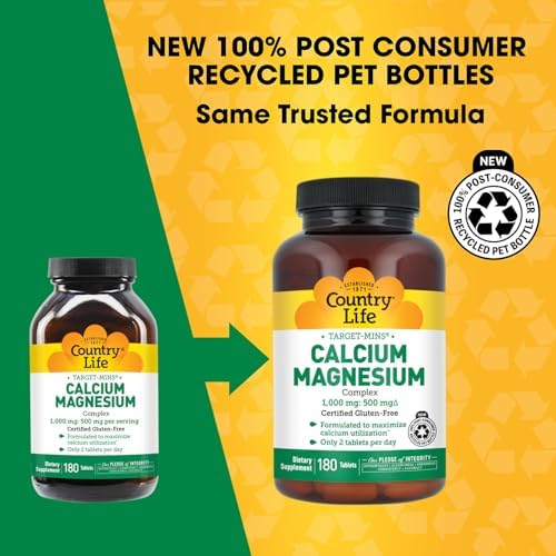 Country Life Target-Mins Calcium Magnesium Complex, 360 Tablets | 2:1 calcium-to-magnesium ratio with 180 convenient daily servings