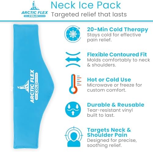 Arctic Flex Neck Ice Pack - Cold Compress Shoulder Therapy Wrap - Cool | Reusable Medical Freezer Gel Pad for Swelling, Injuries, Headache, Cooler (Large (1 Pack))