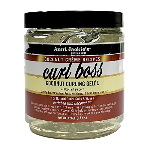 Aunt Jackie's Coconut Crème Recipes Curl Boss Coconut Curling Hair Gel for Natural Curls, Coils and Waves, 15 oz