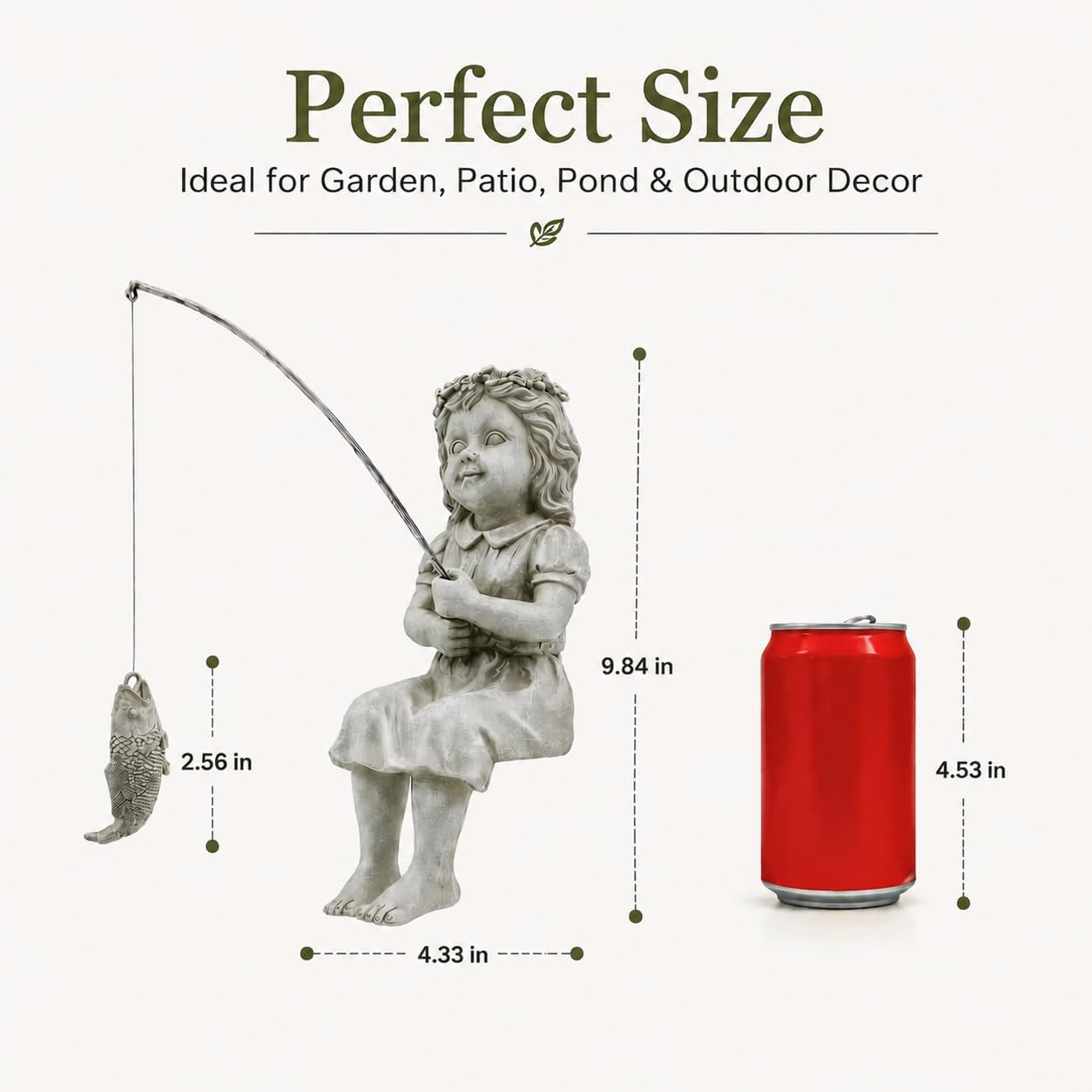Goodeco Fisherboy Statue Garden Decor - 11" Little Fishing Guy for Koi Pond or Waterfalls, Poolside Statue with Glow in Dark Pebbles Included
