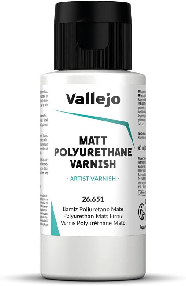 Vallejo - Polyurethane Varnish | Satin Finish 200 ml. (6.76 fl.oz.) | Extraordinary Hardness & Permanence | Create a Perfect Clear Coat | Scratch Resistant for Outdoor and Indoor Surfaces