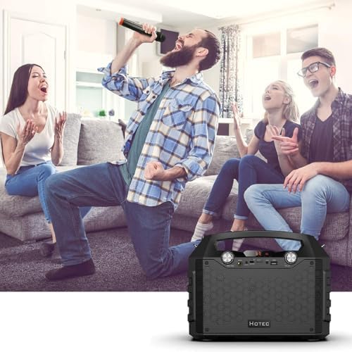 Hotec Wireless Bluetooth Portable PA Speaker System, Powerful Bluetooth Karaoke Machine with Dual Wireless Microphones for Karaoke, Wedding, Party
