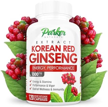 Korean Red Ginseng Extract, 1300mg Extract with Ginger Root and Black Pepper, 20% Ginsenosides Red Panax Ginseng Supplement, 120 Caps