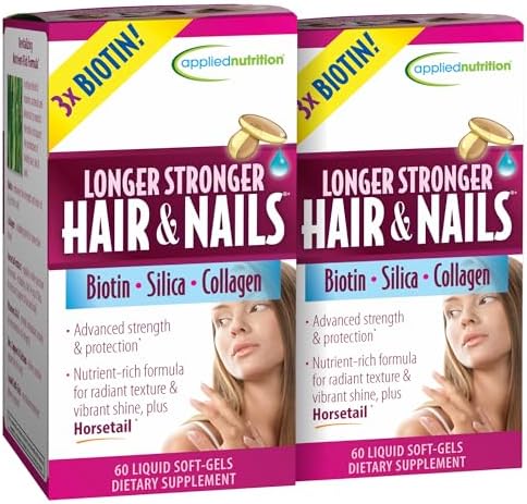 Applied Nutrition Longer Stronger Hair & Nails - 60 Liquid Soft-Gels, Pack of 6 - Biotin, Silica & Collagen - 180 Servings | Biotin | Silica & Collagen | Hair & Nail Support | 6 X 60 Softgels