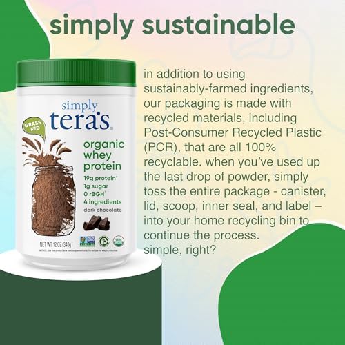 Simply tera's Organic Whey Protein Powder, Bourbon Vanilla - 12 Oz | Grass Fed Vanilla Whey Protein Powder, Clean, Made Without Artificial Sweeteners, Non-GMO, Kosher, rBGH-Free, Organic