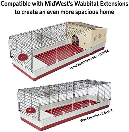MidWest Homes for Pets 158 Wabbitat Deluxe Rabbit Home, Rabbit Cage, 39.5 L x 23.75 W x 19.75 H Inch, Maroon/White