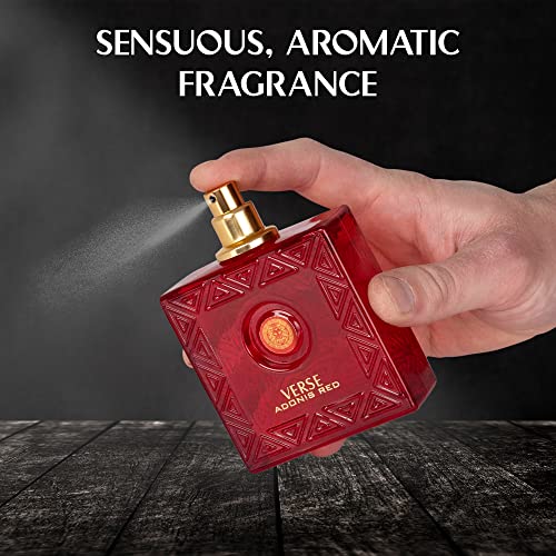 Verse Adonis Red for Men - 100ml Eau De Parfum Spray - Fruity Warm & Floral Fragrance Smell Fresh All Day Long Lasting Includes NovoGlow Carrying