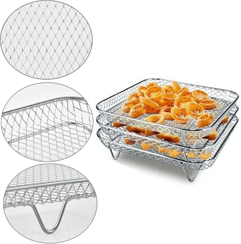 7 Inch Air Fryer Rack Compatible with Ninja Crispi/Ninja Pro 5QT/ Cosori 5QT/ Chefman 5-6QT/ Instant Pot 4Qt Vortex Air fryer &More, 3pcs Stackable Stainless Steel Air fryer Basket with 8 Silicon Feet