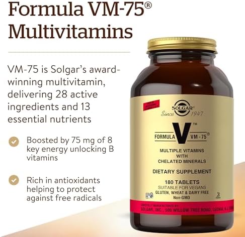 Solgar Formula VM-75, 90 Tablets - Vitamin A, B6, B12, C, D, E, Vegan | Multivitamin with Chelated Minerals - Biotin, Magnesium, Calcium, Iron, Zinc, Gluten Free, Dairy Free, Kosher - 90 Servings