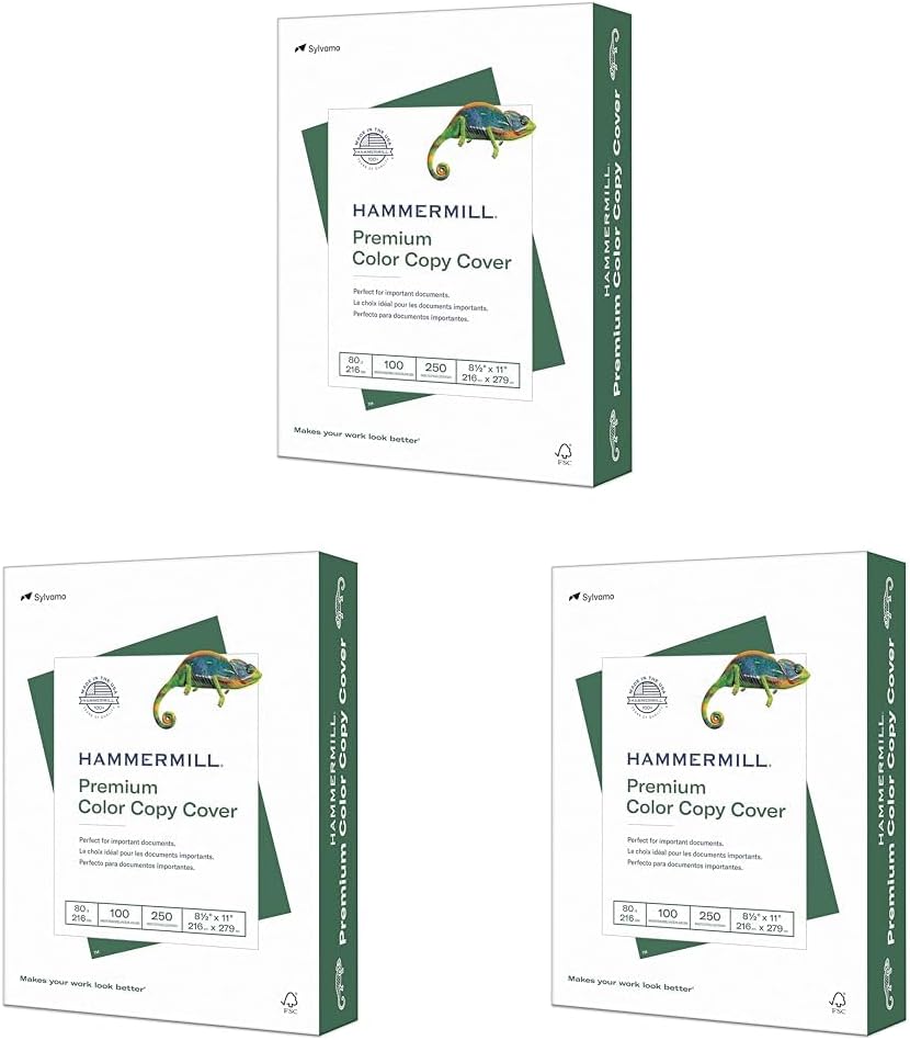 Hammermill Cardstock, Premium Color Copy, 80 lb, 8.5 x 11 - 1 Pack (250 Sheets) - 100 Bright, Made in the USA Card Stock, 120023R, White