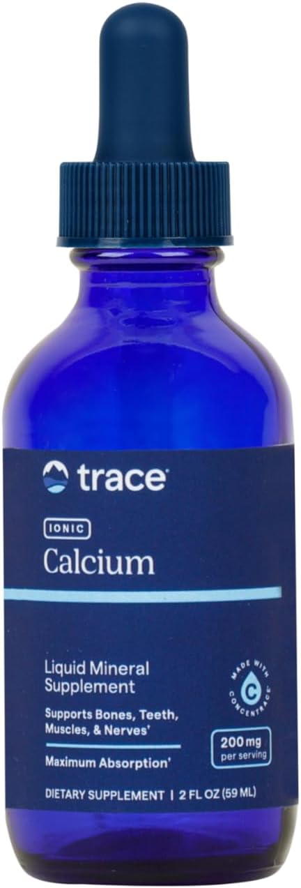 Trace Minerals Liquid Ionic Calcium Supplement, 200mg, 59ml, 2 fl oz | Supports bones, nerves, and muscles, 70+ trace minerals