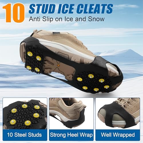 Ice Cleats Snow Traction Cleats Crampons for Shoe and Boots Non-Slip Overshoe for Walking on Snow and Ice Rubber Walking Cleats Anti Slip Crampons
