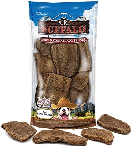 Loving Pets Pure Buffalo Lung Steaks – Natural Single Ingredient Buffalo Dog Treats – High Protein Chewy Dog Snacks for Everyday Reward – Grain Free, Long-Lasting Treats for Small, Medium & Large Dogs