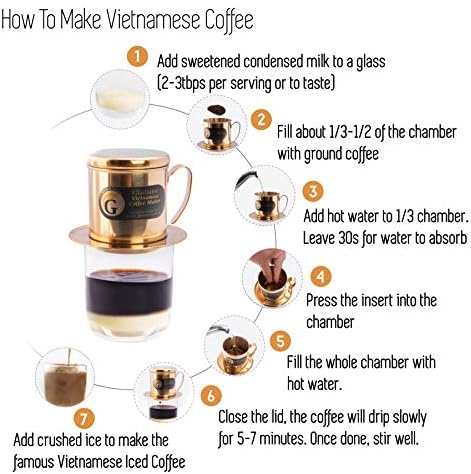 Vietnamese Coffee Maker Filter Phin, Small French Press Portable Cup, Single Serve Coffee Makers, Gift for coffee lovers (Gold, 1)