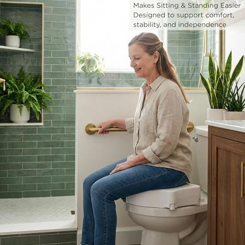 NOVA Toilet Seat Riser with Arms – Adds 5” Height, Raised Toilet Seat with ON/Off Front Lock, Adjustable & Removable Padded Arms (17.75”–20”), 300 lb Capacity, Safety Aid for Seniors