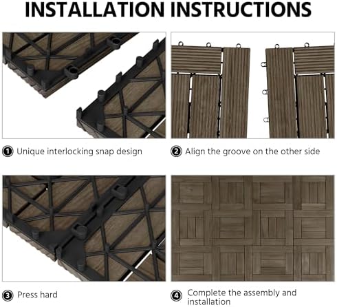 Yaheetech 27PCS Patio Floor Tiles Outdoor Interlocking Deck 12 x 12in,Wood