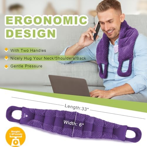 UNCN Long Wide Heating Pad for Neck and Shoulders Back 33x5.9 Microwavable Large Moist Heat Pack Warm Hot Compress Neck Wrap Weighted Bag Massage