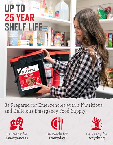 ReadyWise Emergency Food Supply - 132 Servings, Survival Bucket, Dehydrated & Freeze Dried Protein Meals, Camping Essentials, Ready to Eat Disaster Prepping Supplies,up to 25 Year Shelf Life
