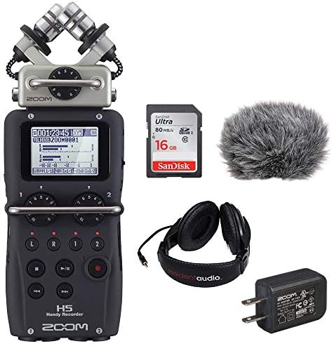 Zoom H5 Handy Recorder Kit with a Custom Windbuster, AD-17 AC Adapter, Closed-Back Stereo Headphones and a 16GB Memory Card