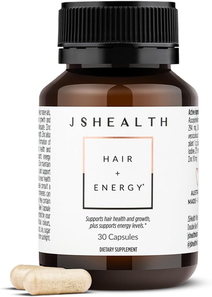 JSHealth Hair Growth Vitamins for Women. Hair + Energy with Kelp Iodine and Zinc. Supports Thickness, Strength, Energy. Nutritionist-Formulated (60 Capsules) | Hair Vitamins for Women and Men, Zinc and Iodine Hair Supplements for Hair Growth