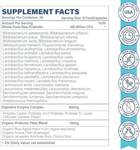 Probiotics for Women and Men, Probiotic + Prebiotic Enzyme Formula for Gut