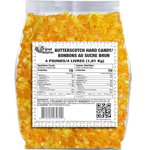 Butterscotch Hard Candy 4 lb Bulk Individually Wrapped | Classic Discs Treats Butterscotch Candy Discs Buttons Classic Creamy & Old Fashioned