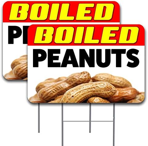 BOILED PEANUTS 2 Pack Double-Sided Yard Signs 16" x 24" with Metal Stakes (Made in the USA)