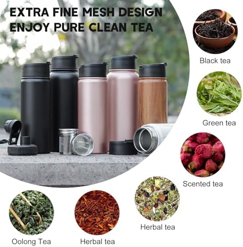 Sivaphe Tea Infuser Bottle With Removable Loose Leaf Tea Strainer Cup 18/8 Stainless Steel Portable Insulated Travel Tea Tumbler Black