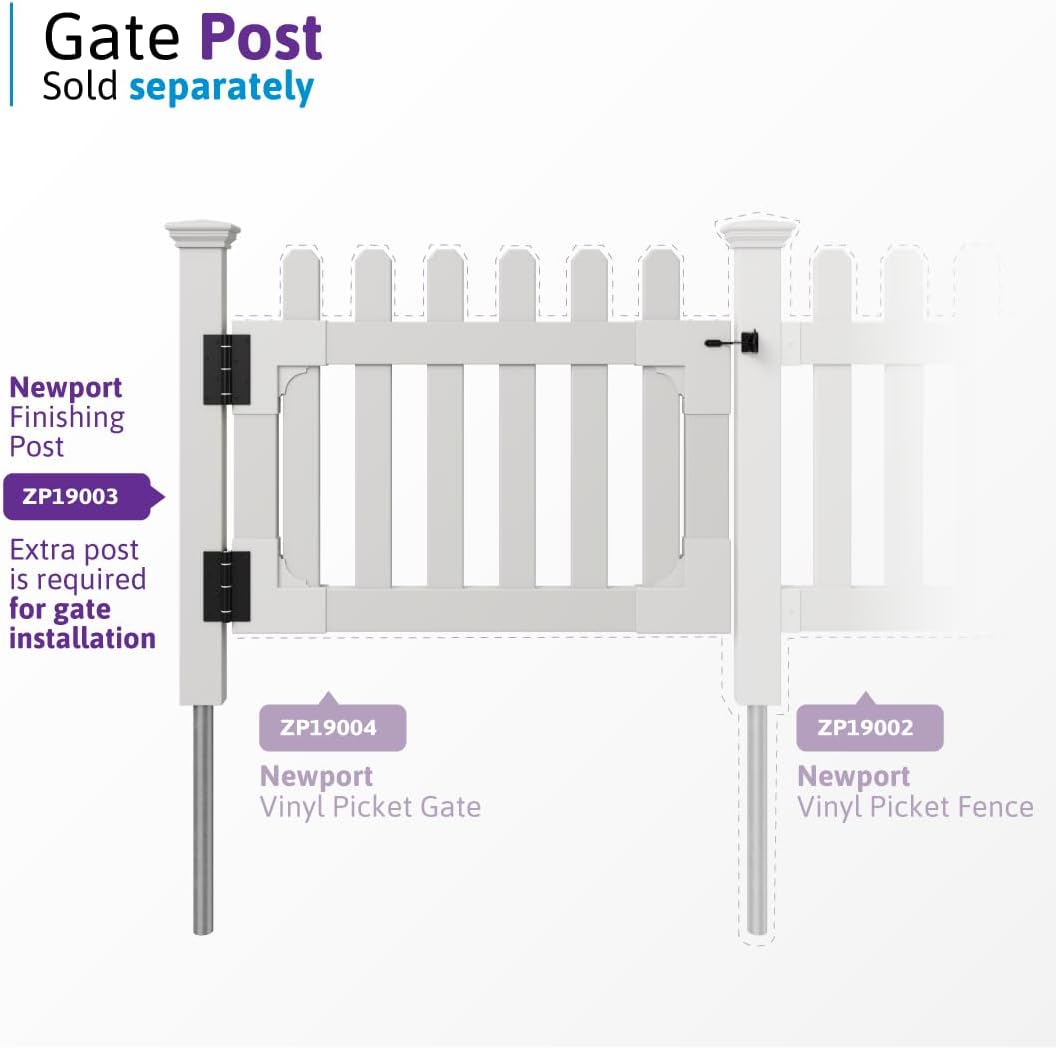 WamBam Newport Picket Fence, White Vinyl DIY No Dig Kit | 3ftH x 6ftW, 1 Panel + 1 Post, ZP19002