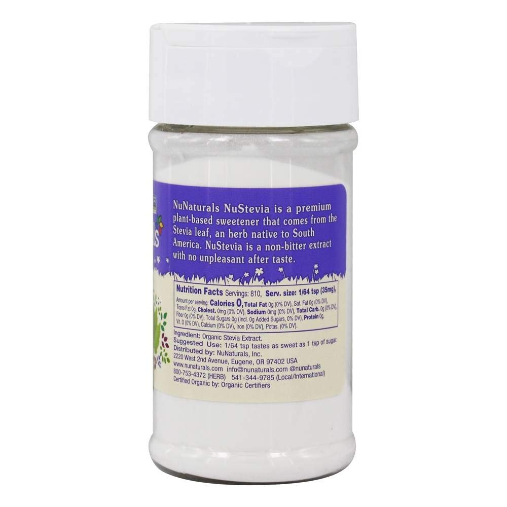 NuNaturals Organic 100% Pure Stevia Extract Powder Sweetener, 1 oz