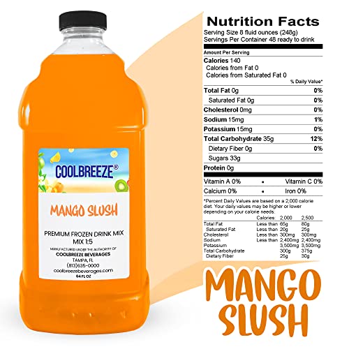 Coolbreeze Mango Slush Frozen Drink Machine Mix - Shelf Stable Ready to Use 1:5 Ratio Flavor Syrup for Daiquiri/Slushie/Snowcone