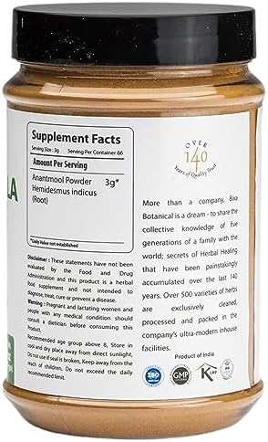 bixa BOTANICAL | Sarsaparilla Root Powder | Hemidesmus Indicus | Ayurvedic Herb | Cooling Balance and Daily Wellness Support | Vegan | Non GMO | Gluten Free | Clean Label | 3.5 oz 100 g