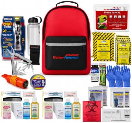 Ready America 70285, 2-Person 3-Day Deluxe Emergency Backpack | Premium Survival Kit w/ Food, Water, Medical Supplies, Tools