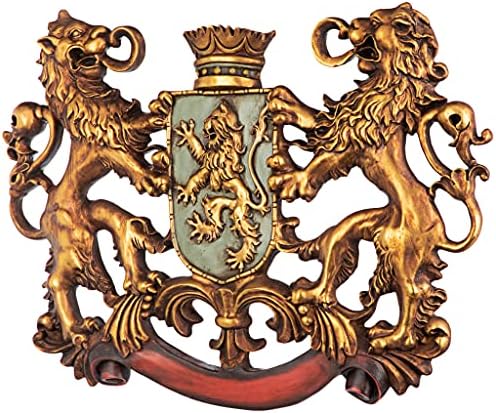 Design Toscano Heraldic Royal Lions Coat of Arms Wall Sculpture, 30 Inch, Full Color