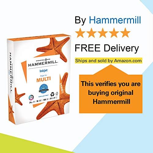 Hammermill Printer Paper, Premium Inkjet & Laser Paper 24 Lb, 8.5 x 11-1 Ream (500 Sheets) - 97 Bright, Made in the USA, 166140R