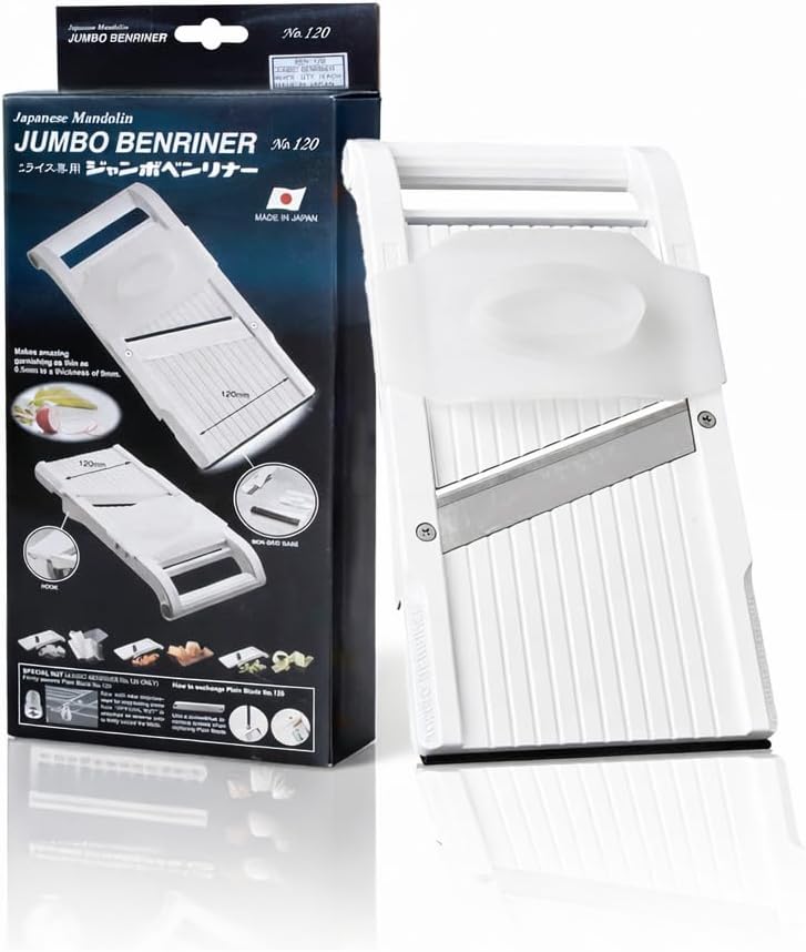 Benriner Mandoline Slicer with 4 Blades, Japanese Stainless Steel, BPA Free, 12.75 x 3.625-Inches, Beige