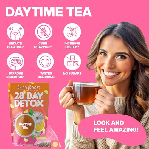 SkinnyBoost 28 Day Detox Daytime Tea - CITRUS MINT (28 Tea Bags) Supports Metabolism Boost, Detox, All Natural, Non GMO, Vegan, Keto Friendly | Natural Energy Boost, Supports Metabolism, Detox, All Natural, Non GMO, Vegan, Keto Friendly, Antioxidants