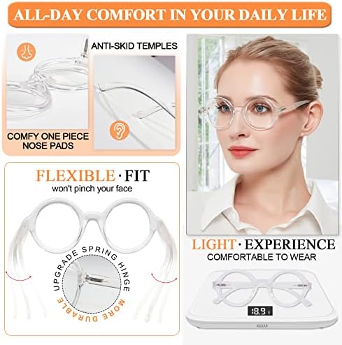 MARE AZZURO Round Reading Glasses 2.5 Women Stylish Readers 0 1.00 1.25 1.50 1.75 2.00 2.25 2.50 2.75 3.00 3.50 4.00 5.00 6.00 (Black 250)