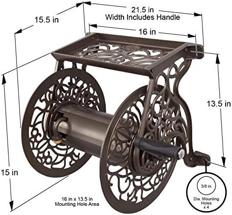 Liberty GARDEN 704 Decorative Cast Aluminum Wall Mount Garden Hose Reel, Holds 125-Feet of 5/8-Inch Hose - Bronze