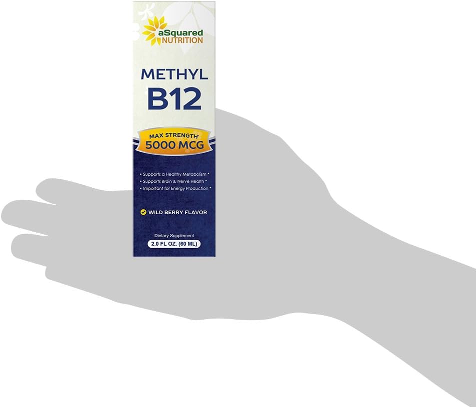 aSquared Nutrition Vitamin B12 Sublingual Liquid Drops - 5000 MCG Supplement with Methylcobalamin (Methyl B-12) - Max Absorption B 12 to Increase