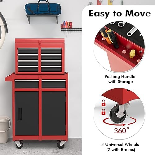 Goplus Rolling Tool Chest, 5-Drawer Tool Box Organizer w/Lockable Wheels & Sliding Drawers & Detachable Top & Adjustable Shelf