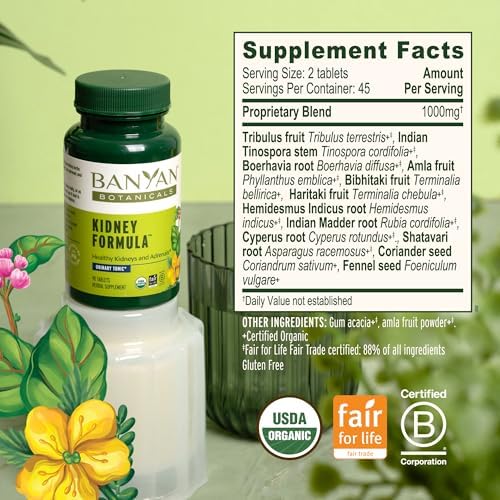 Banyan Botanicals Organic Kidney Formula–Urinary Tract Support & Detox Supplement–Gokshura & Punarnava for Fluid Balance & Systemic