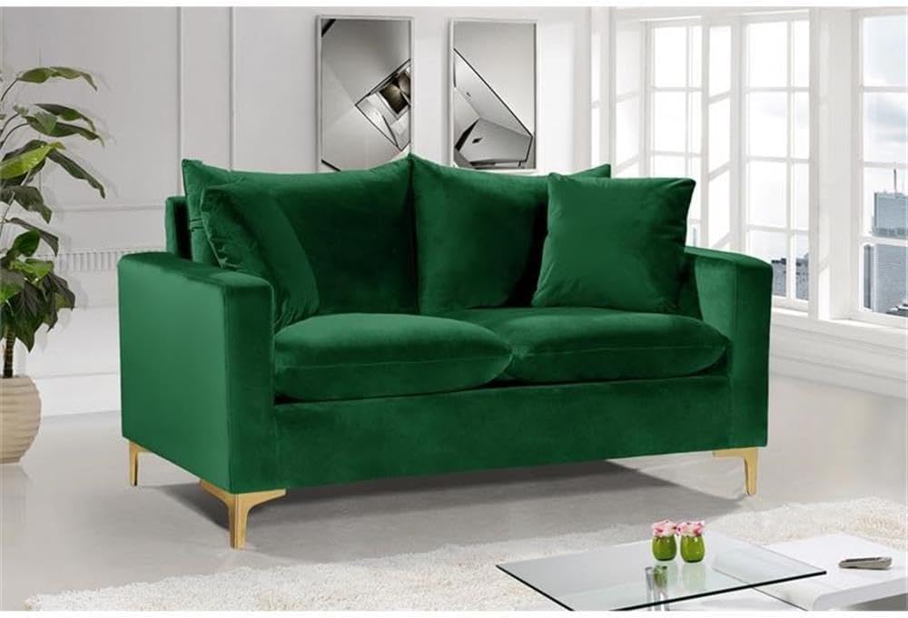 Meridian Furniture Naomi Collection Modern | Contemporary Grey Velvet Upholstered Loveseat with Stainless Steel Base in a Rich Gold or Chrome Finish, 633Grey-L