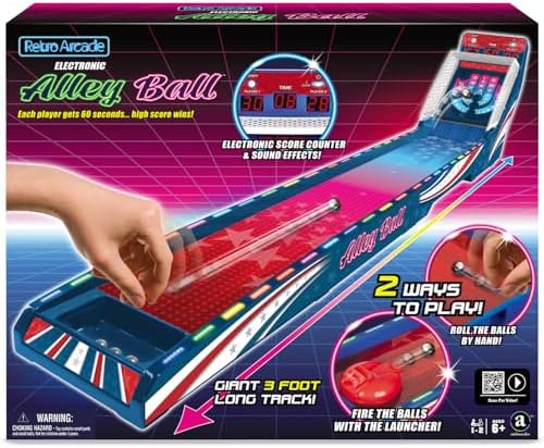 Merchant Ambassador Retro Arcade Electronic: Alley-Ball - Tabletop Game, 3' Track, Scoreboard & Sound Effects, 1-2 Players, Ages 6+