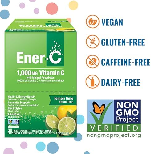 Ener-C Multivitamin Drink Mix, Electrolytes Powder - Lemon Lime, 60 Count | Vitamin Packets for Water, Vitamin Drink Mix, Hydration Liquid Mix