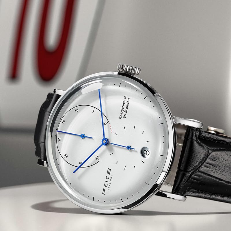 FEICE Bauhaus Mechanical Watch Men's Analog Waterproof Automatic Casual Dress Watches with Domed Mirror Leather Bands Date -FM202